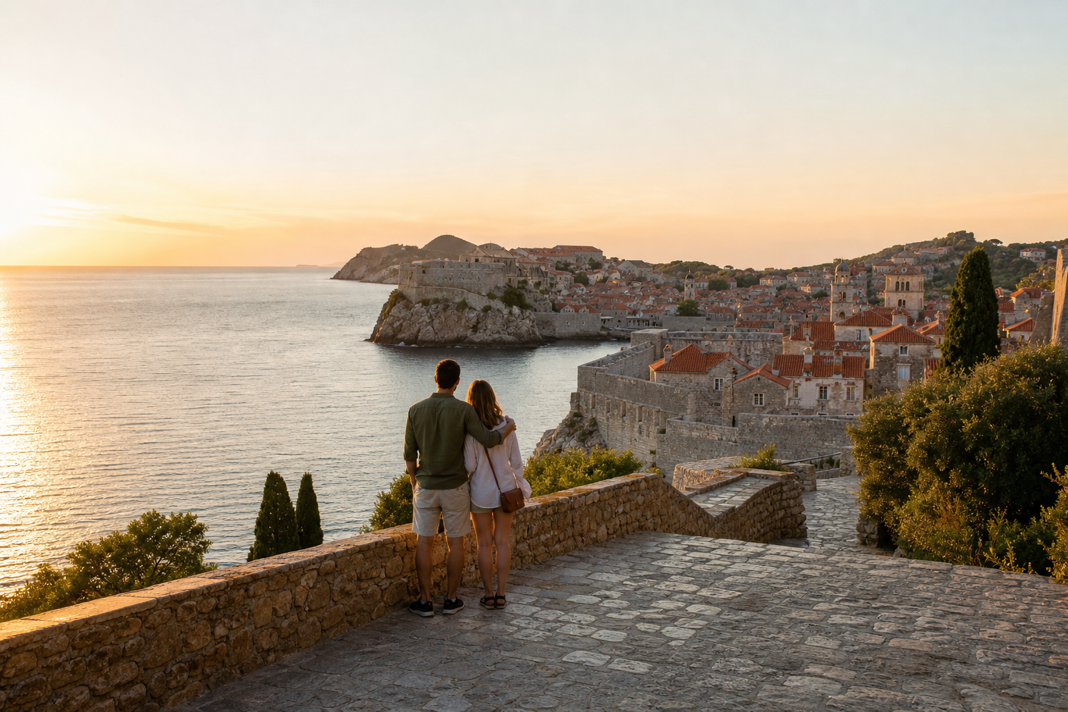 Casal viajando em uma paisagem turistica